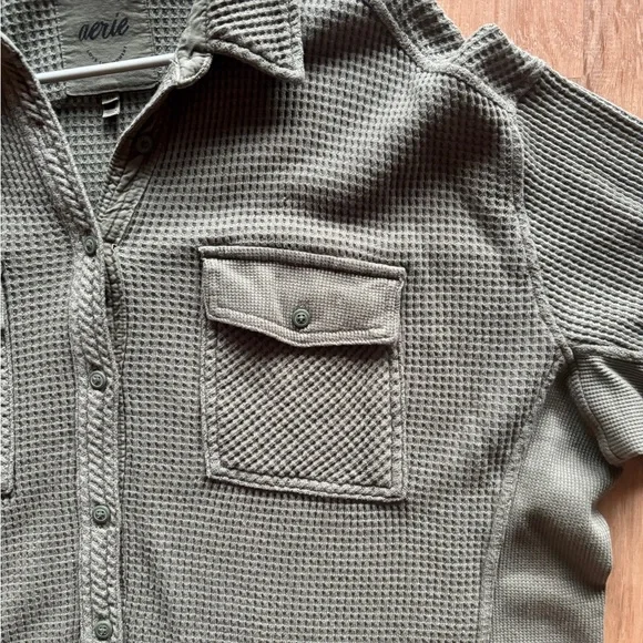 SOLD Aerie Lumber Jane Olive Green Waffle Knit Button-Up Shirt Small - Picture 2 of 4